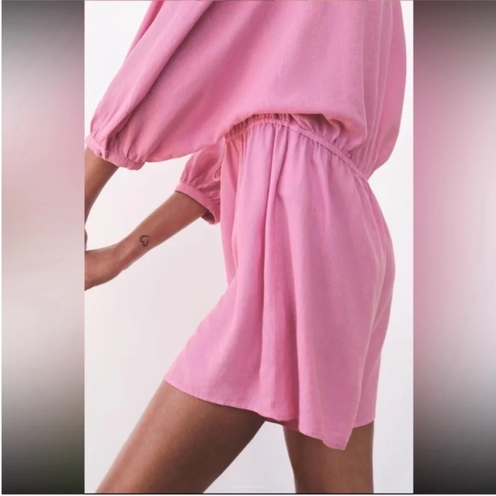 Zara, pink, linen blend short jumpsuit, Size Medium